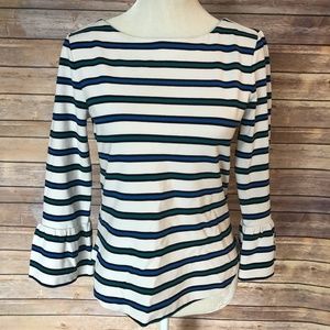 Ann Taylor Striped Boat Neck Tee 3/4 Sleeves